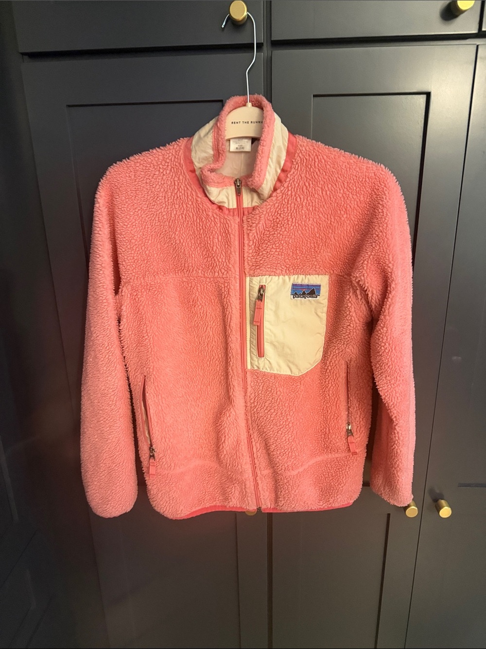 Patagonia Pink Kids retro x Fleece Jacket with Cream Chest Pocket size XL 14